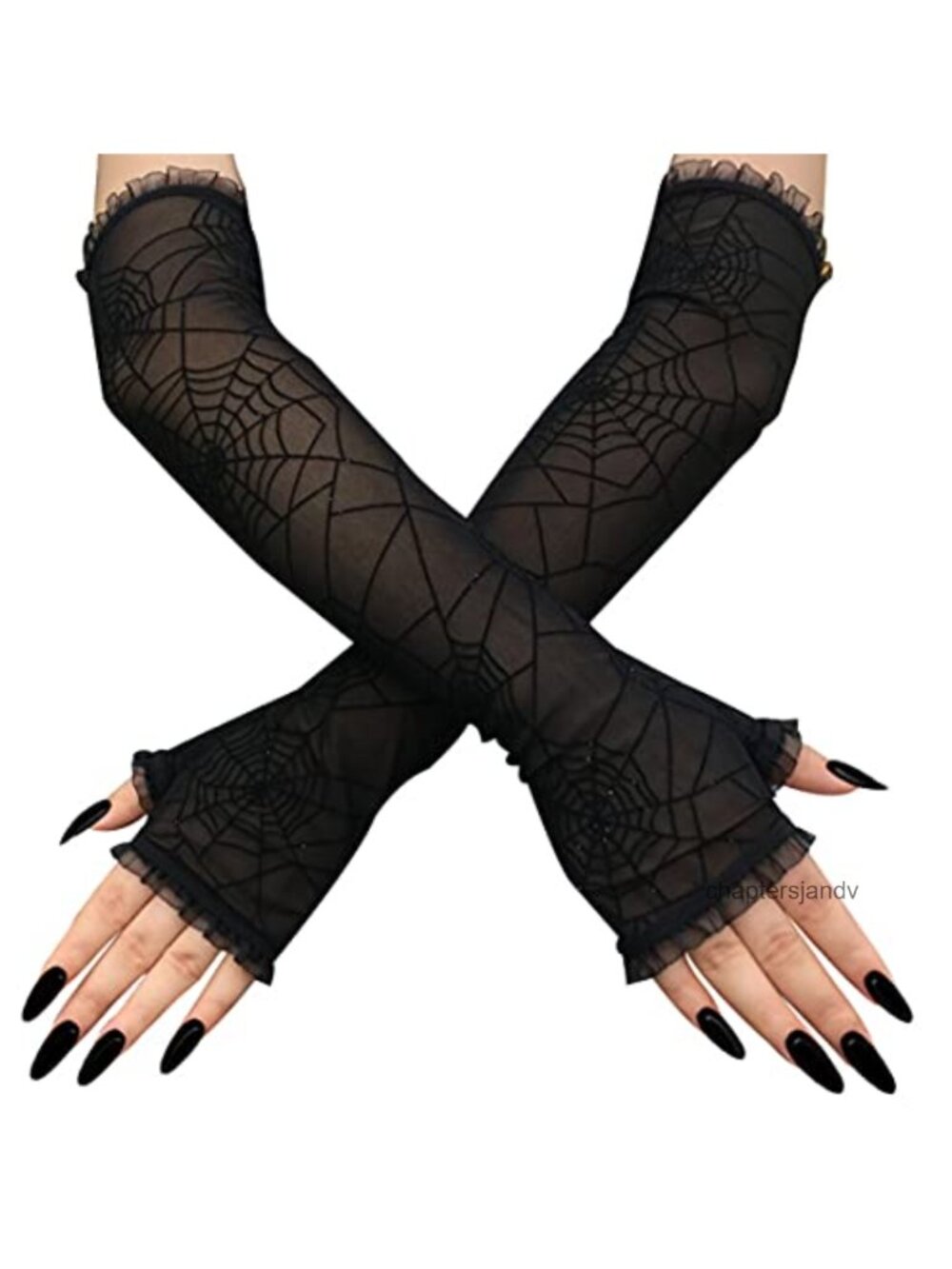 Spider Web Lace Fingerless Gloves Sheer Sequin Halloween Cosplay Costume